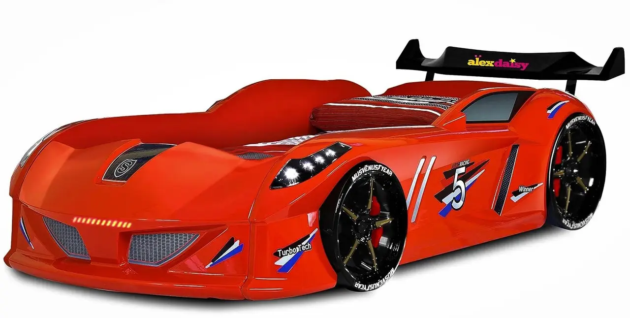 Ліжко машина MUSVENUS Jaguar Speedy boy Red MAXI - підсвічування фар, коліс, дна, звук, пульт